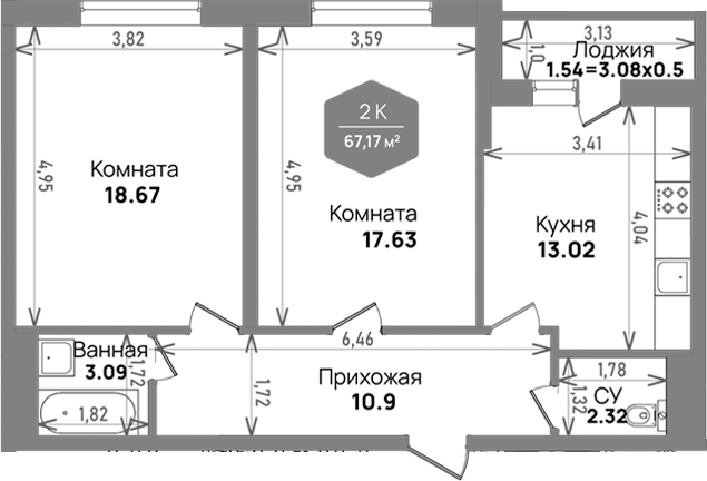 Планировка 65.63 м²