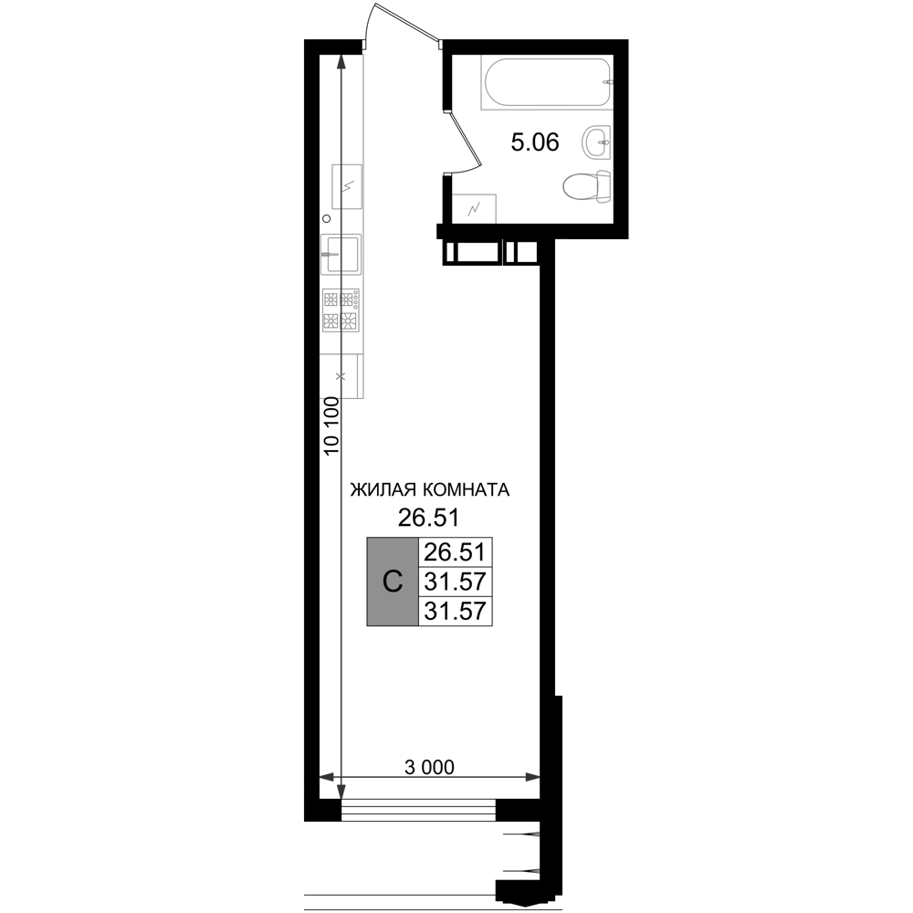 Планировка 31.57 м²