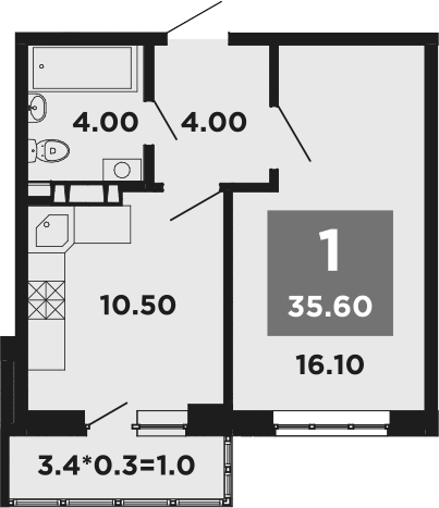 Продается 1-комн. квартира, 34.4 м²