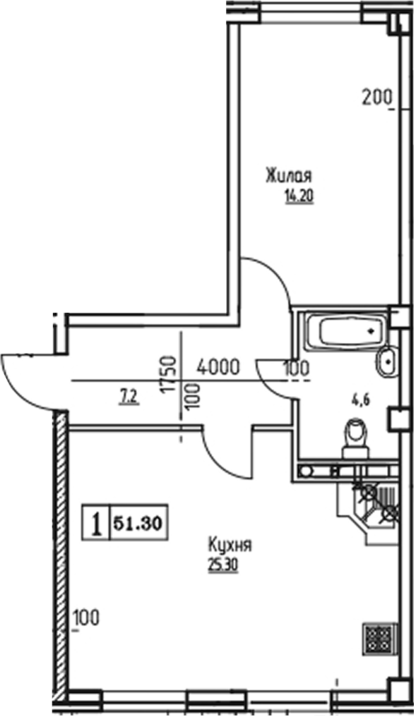 Планировка 51.26 м²
