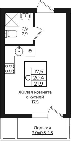 Планировка 20.4 м²