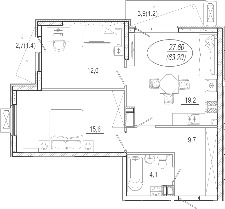 Планировка 60.6 м²