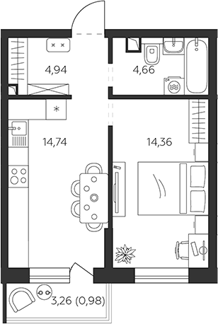 1-комн. · 38.7 м²