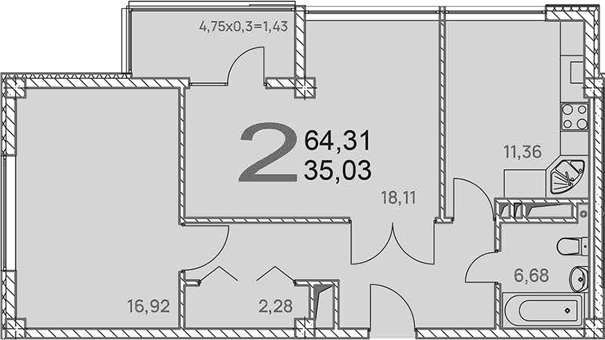 Планировка 62.88 м²
