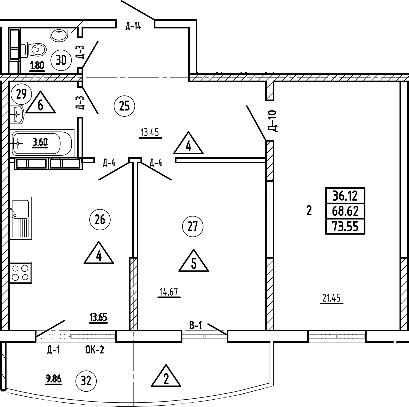 Планировка 68.62 м²