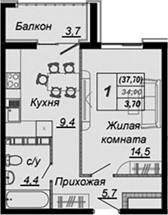 Планировка 34 м²