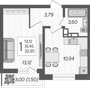 Планировка 31.45 м²