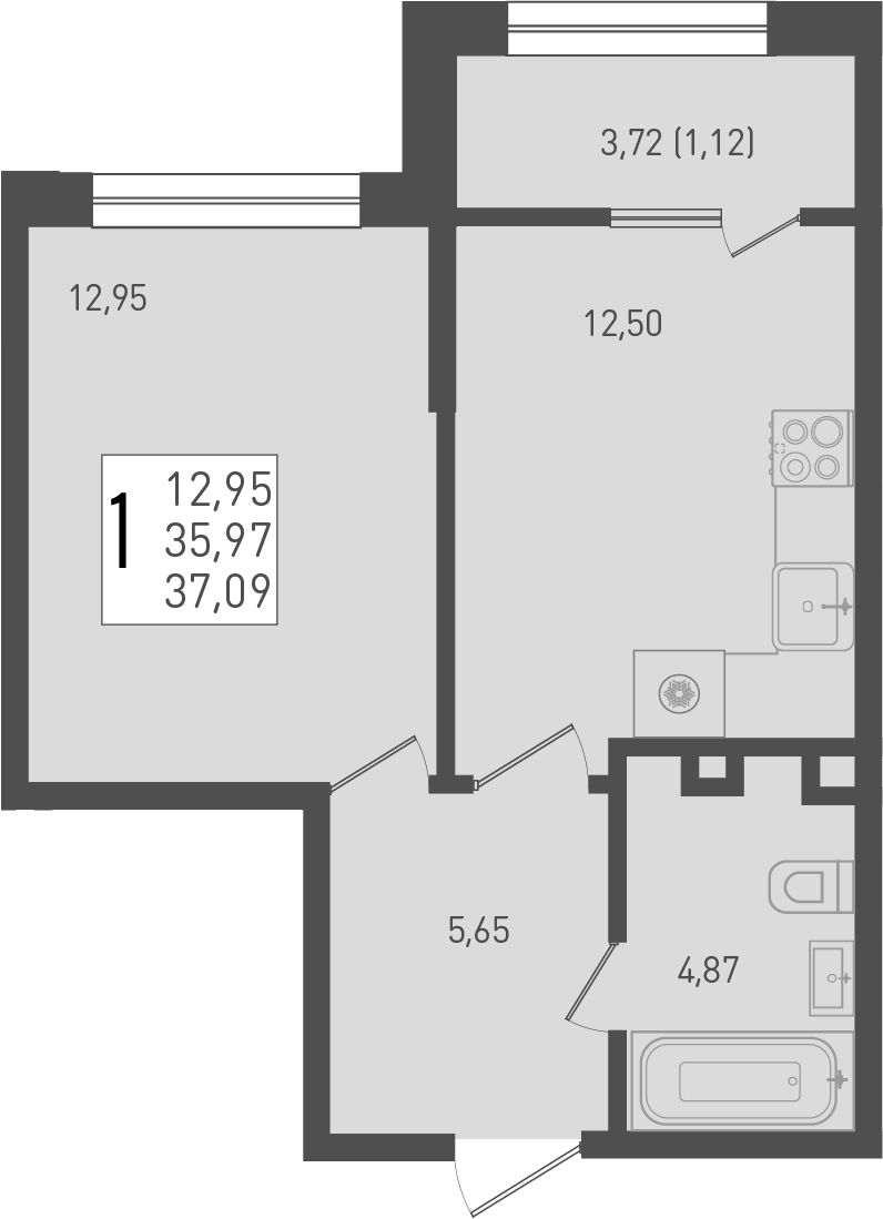 Планировка 35.97 м²