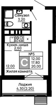 Студия · 17.8 м²