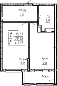 Планировка 39.56 м²