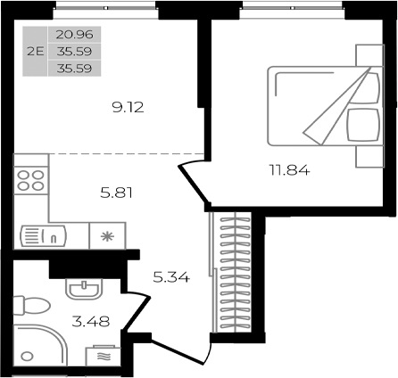 Планировка 35.59 м²