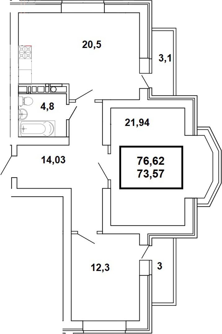 Планировка 73.57 м²