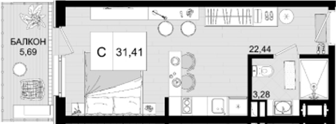 Студия · 25.72 м²