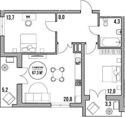 Продается 3-комн. квартира, 58.8 м²