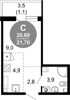 Планировка 20.6 м²