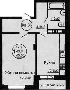 Планировка 45.45 м²