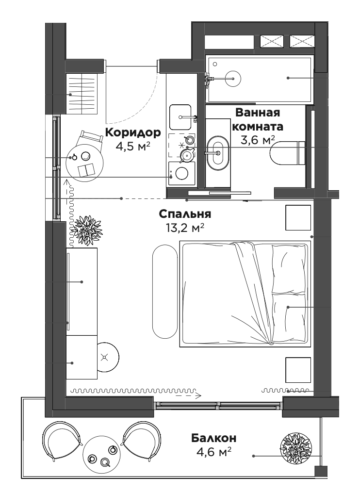 Планировка 21.28 м²