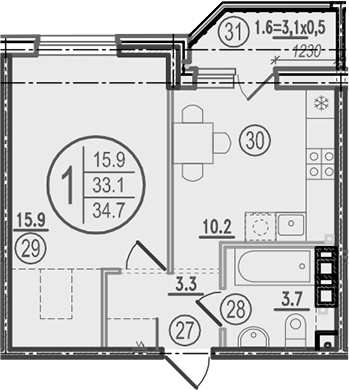 Планировка 33.1 м²