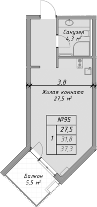 Студия · 31.8 м²