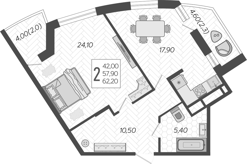 Планировка 57.9 м²