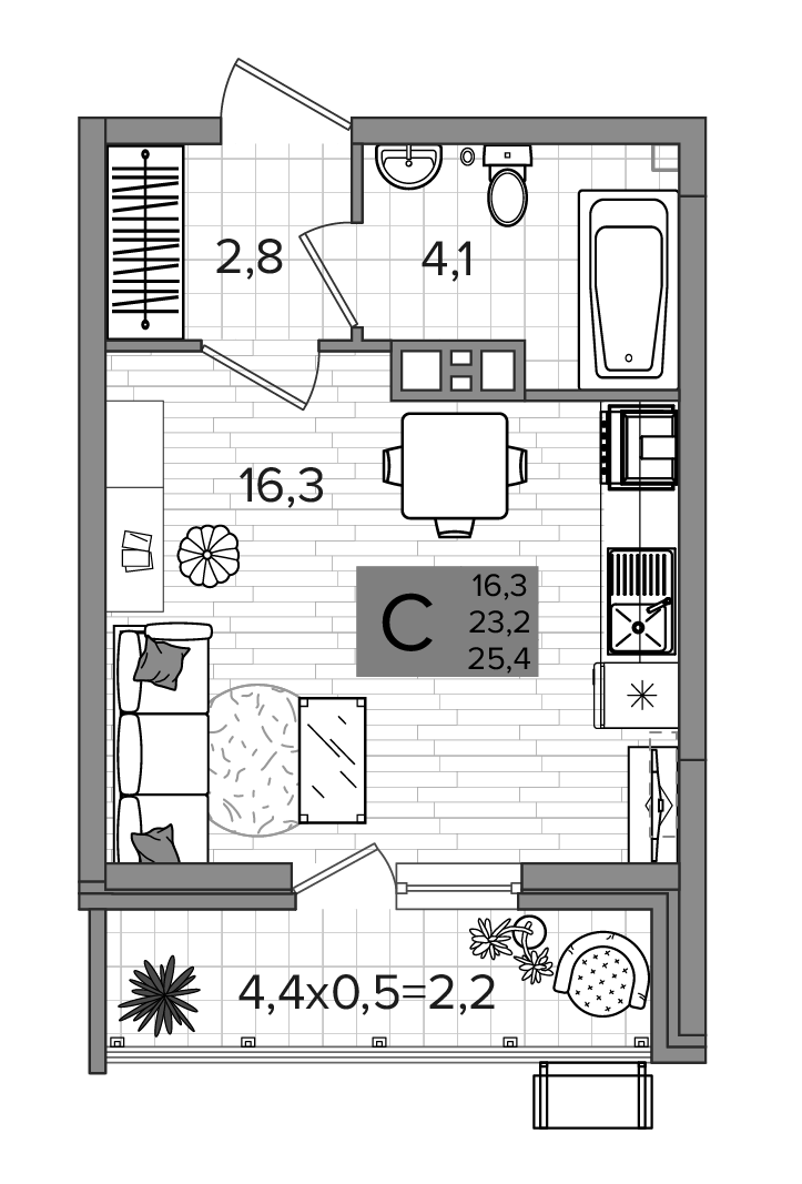Студия · 23.2 м²