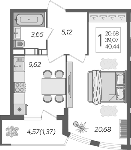 Планировка 42.27 м²