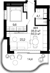 Планировка 35.9 м²