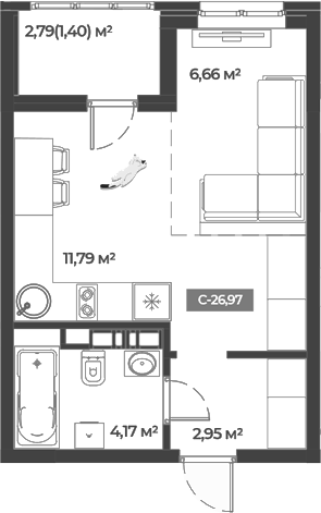 Продается 1-комн. квартира, 25.57 м²
