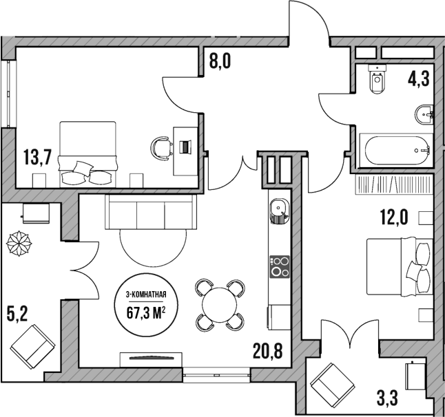 Продается 3-комн. квартира, 58.8 м²