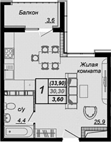 Планировка 30.3 м²