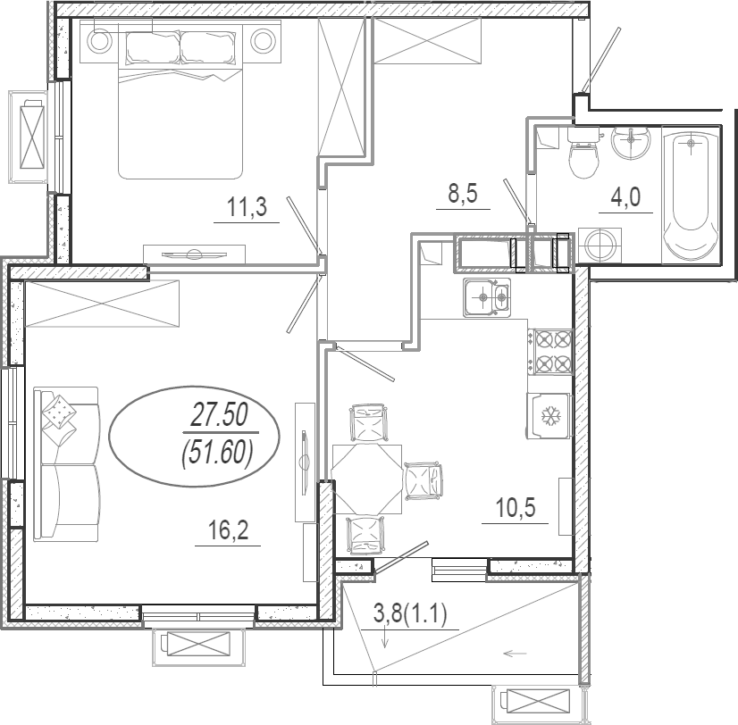 Продается 2-комн. квартира, 50.5 м²