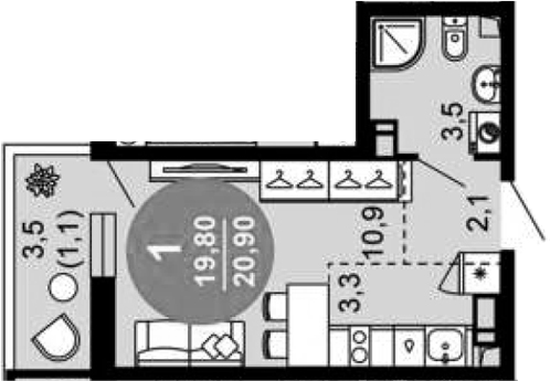 Планировка 19.8 м²