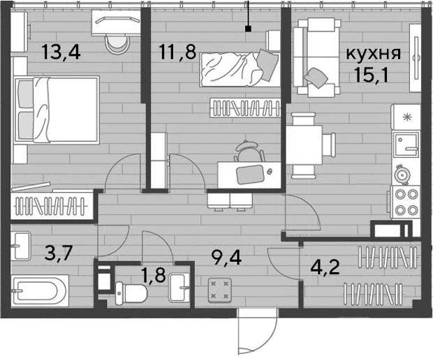 Продается 2-комн. квартира, 59.4 м²