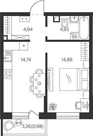 Планировка 39.37 м²