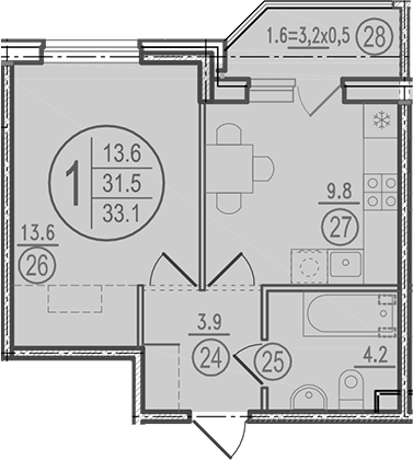 Продается 1-комн. квартира, 31.5 м²