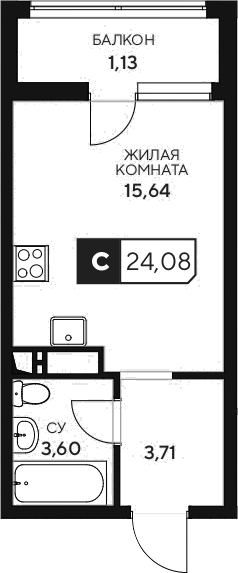 Студия · 22.95 м²