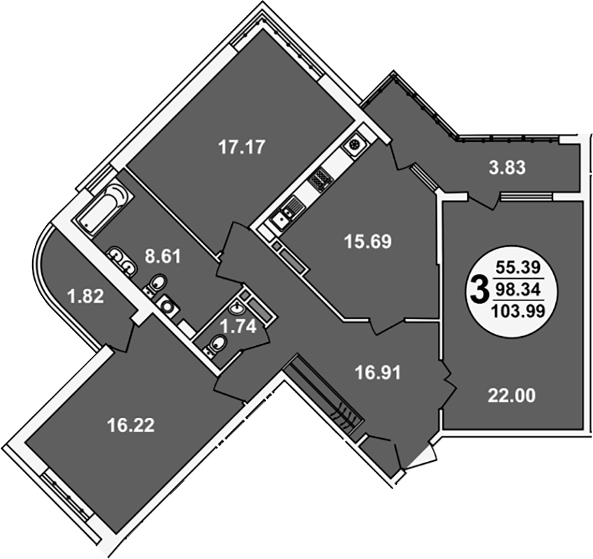 Планировка 98.34 м²