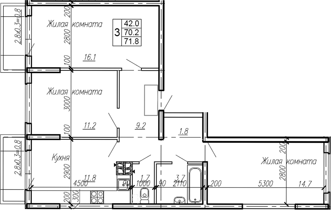 Продается 3-комн. квартира, 70.2 м²
