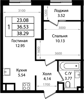 Планировка 37.08 м²