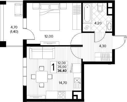 Планировка 35 м²