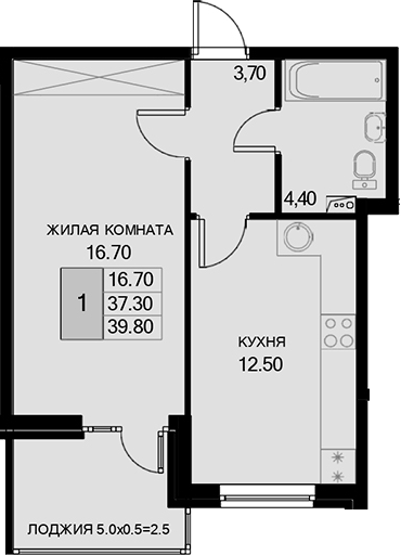 Планировка 37.3 м²
