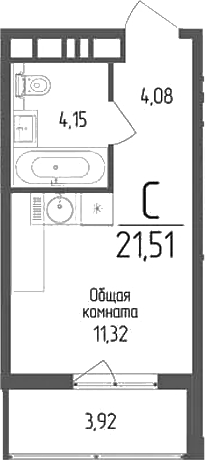 Студия · 19.55 м²
