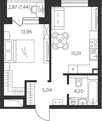 1-комн. · 38.21 м²