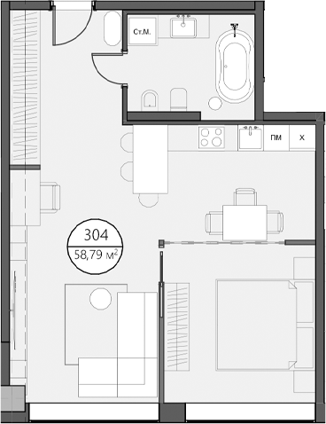 Планировка 58.79 м²