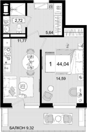 Планировка 34.72 м²