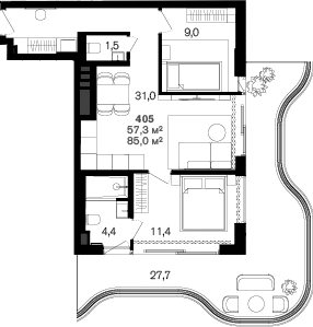 Планировка 57.3 м²